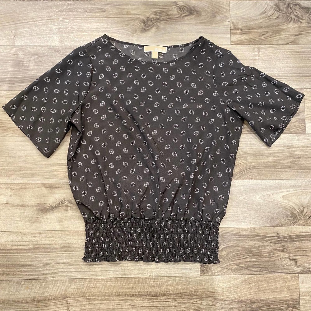 Michael Kors S Gray Paisley Scoop Neck Peasant Style Pullover‎ Blouse